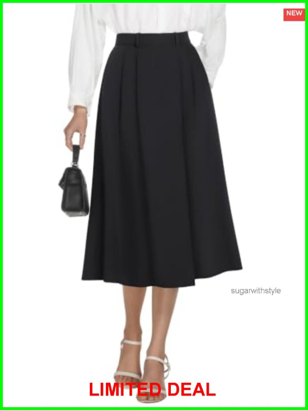 Women's A-Line Pleated Midi Skirt with Pockets High Waist
